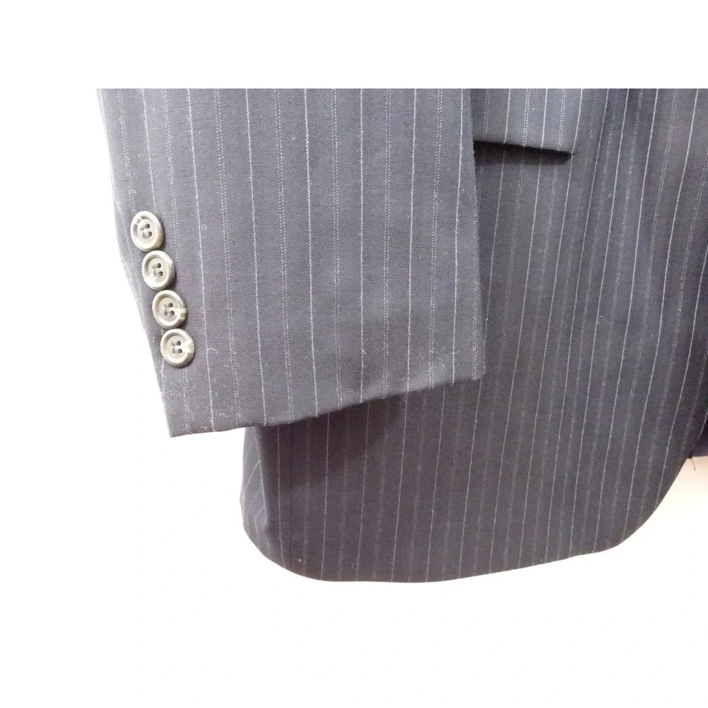 Lauren Ralph Lauren Mens Navy Blue Pinstripe Wool Blazer Suit Jacket 2 Button